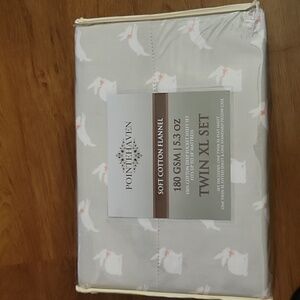 Pointehaven 100% cotton Bunnies gray white printed flannel sheet set Twin XL New